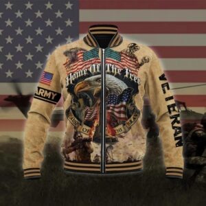 Home Of The Free Because Of The Brave US Army Veteran Gift For Military Baseball Jacket