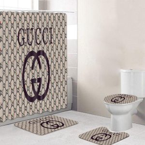 Beige And Black Gucci Shower Curtain Bathroom Set 001