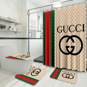 Beige Green Red Gucci Shower Curtain 002