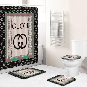 Black And Beige Gucci Shower Curtain Bathroom Set 004