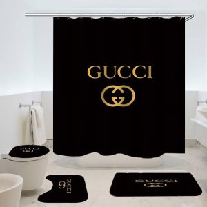 Black Gucci Bathroom Shower Curtain Set 006
