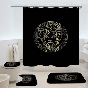 Black Versace Luxury Bathroom Shower Curtain Set 006