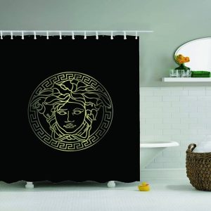 Black Versace Luxury Bathroom Shower Curtain Set 006 2