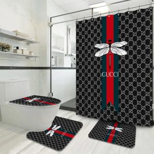 Butterfly Black Gucci Shower Curtain 010