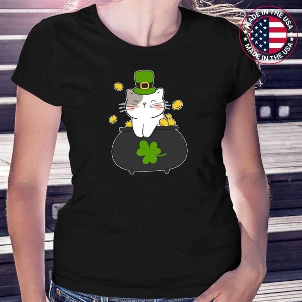 Cat St Patricks Day Leprechaun Shamrock Kitten Girls T-Shirt