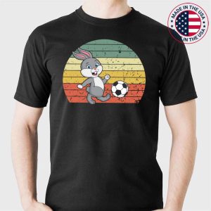 Easter Bunny Playing Soccer Retro Football Boys Girls Kids T-Shirt