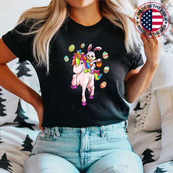 Easter Day Bunny Riding Unicorn Girls Toddler Easter Eggs T-Shirt