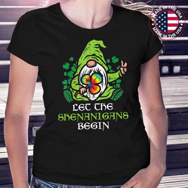 Gnome Tie Dye Shamrock Let Shenanigans Begin St Patricks Day T-Shirt