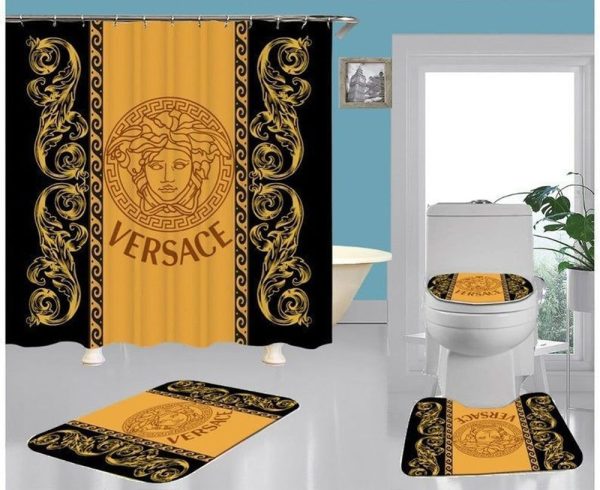 Gold Black Versace Shower Curtain Set 010