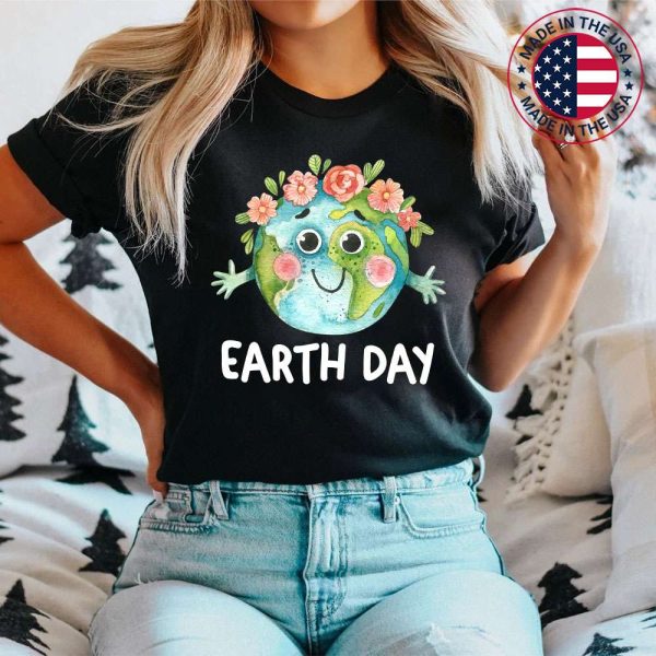 Happy Earth Day Shirt Cute Earth With Floral Earth Day 2023 T-Shirt