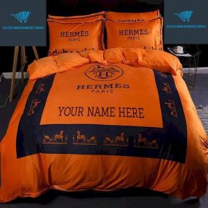 Hermes Luxury Brand Orange Bedding Set Custom Name 126
