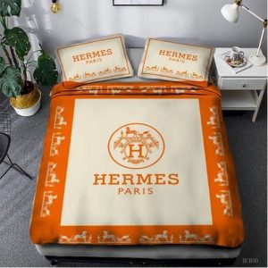 Hermes White Orange Luxury Brand Bedding Sets 104