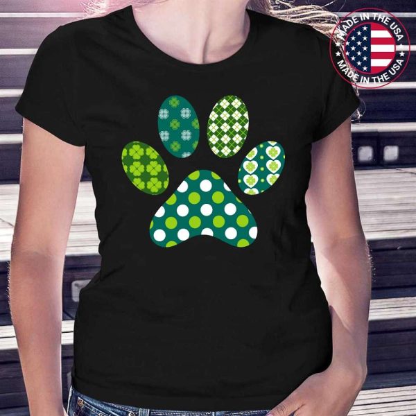 Irish Cute Dog Paw Clovers St Patricks Day Lucky Shamrock T-Shirt