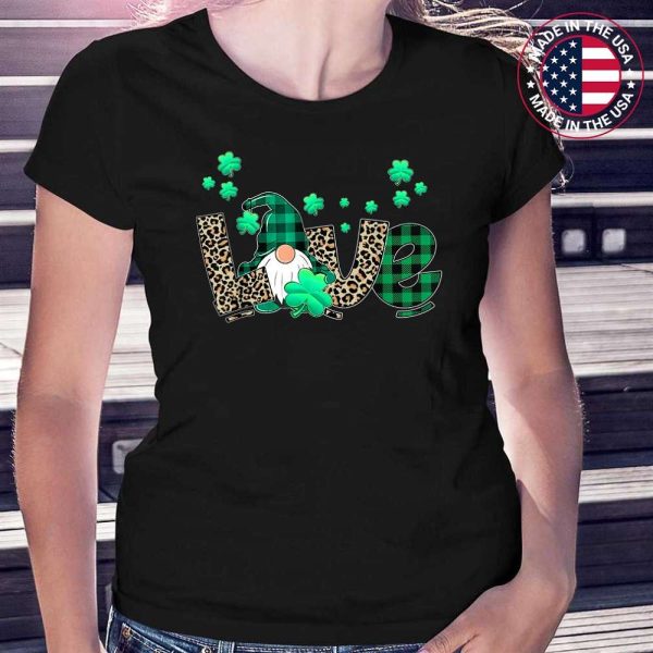 LOVE Leopard Buffalo Plaid St Patricks Day Gnomes Shamrock T-Shirt