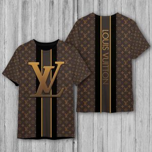 LV Luxury Brand Vertical Plaid 3D T-Shirt 060