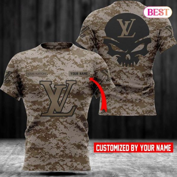 Louis Vuitton Army Camouflage Luxury Brand 3D T-Shirt 047