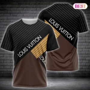 LV Black Brown Mix Brand Motifs 3D T-Shirt 071