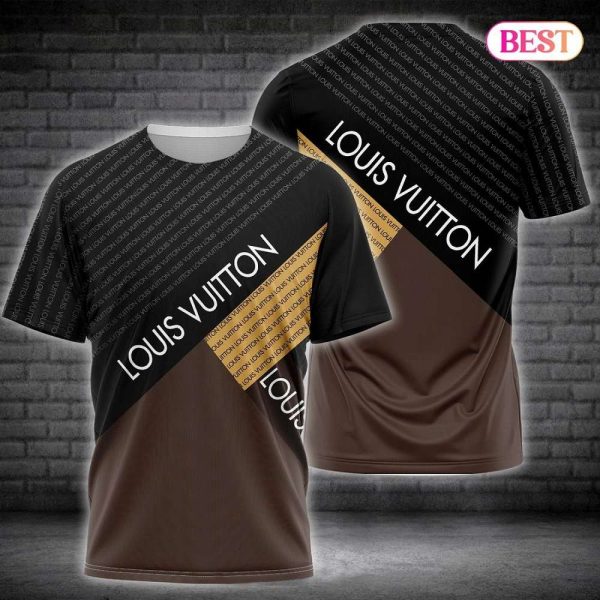 LV Black Brown Mix Brand Motifs 3D T-Shirt 071