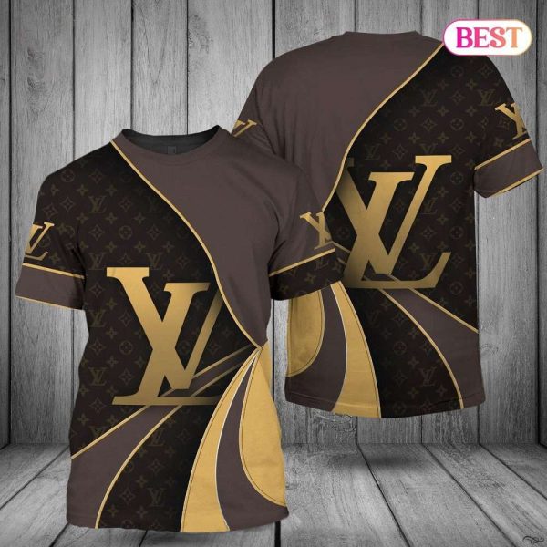 Louis Vuitton Black Gold Grey Luxury Color 3D T-Shirt 062