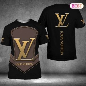 Louis Vuitton Brown Black Combine Luxury Logo 3D T-Shirt 066