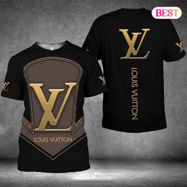 LV Brown Black Combine Luxury Logo 3D T-Shirt 066