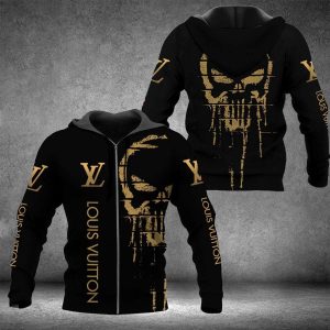 Louis Vuitton Gold Skull 3D Hoodie Limited Edition 022