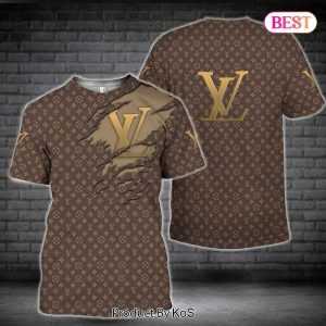 LV Luxury Brand Full Brown Color 3D T-Shirt 034