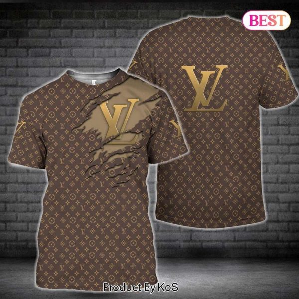 Louis Vuitton Luxury Brand Full Brown Color 3D T-Shirt 034