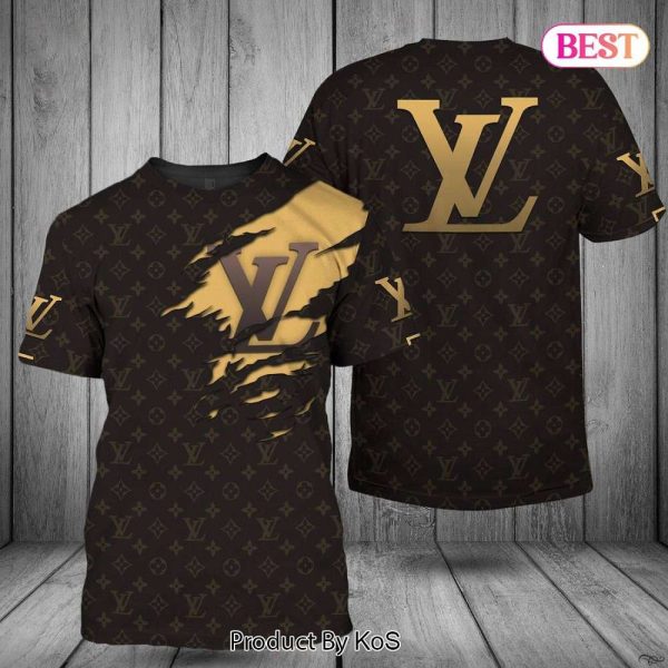 LV Luxury Brand Printing Full Logo Mix Dark Color 3D T-Shirt 074