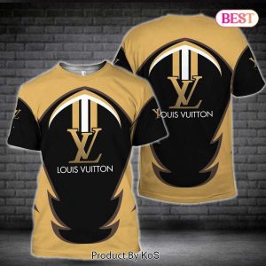 LV Luxury Brand Unique Pattern Black Gold 3D T-Shirt 076