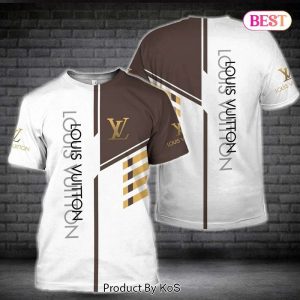 LV Luxury Brand White Mix Brown Color 3D T-Shirt 077