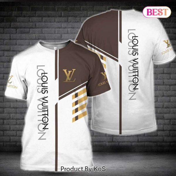 Louis Vuitton Luxury Brand White Mix Brown Color 3D T-Shirt 077