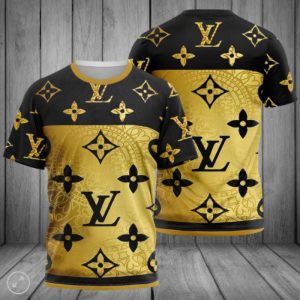 Louis Vuitton Luxury Gold Black 3D T-Shirt 017