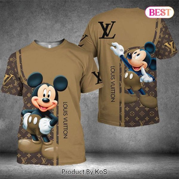 LV Mickey Mouse Luxury Brand Brown Color 3D T-Shirt 032