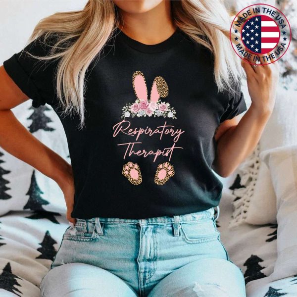 Respiratory Therapist Bunny Leopard Flowers Easter 2023 T-Shirt