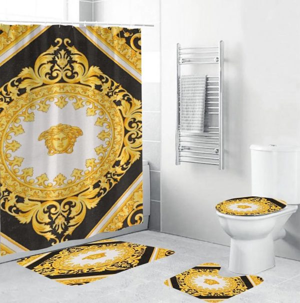 Royal Gold Black Versace Shower Curtain Set 022