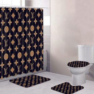 Shower Curtains Louis Vuitton Dark Beige Black Full Bathroom Sets 090