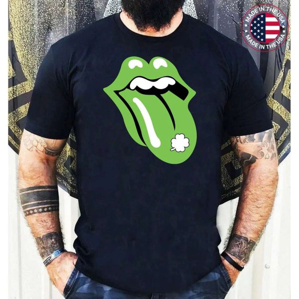 Tongue Shamrock Rolling Lucky Stone St Patricks Day T-Shirt