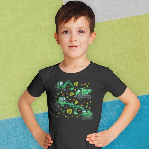 Truck Crane Construction Funny St Patricks Day Kids Boys Toddler T-Shirt