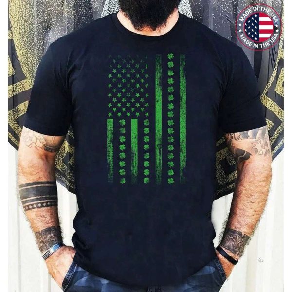 USA American Flag Irish Shamrock Ireland Saint Patricks Day T-Shirt