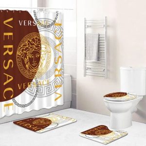 Versace Pattern in White Red Background Bathroom Accessories Set 035