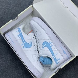 New Arrival Shoes AF 1 Custom Blue Swoosh AJ3125